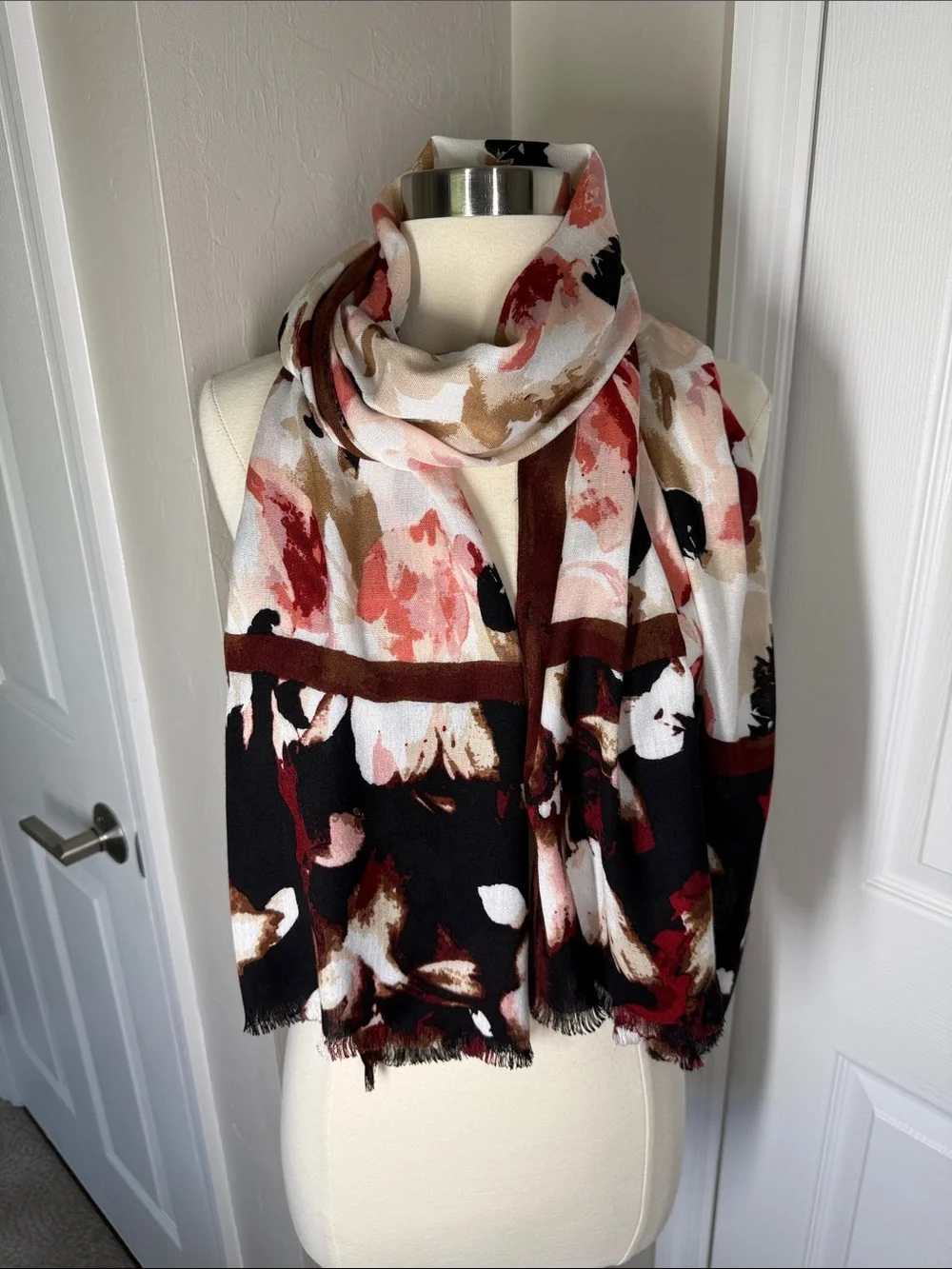 Pink and brown floral scarf